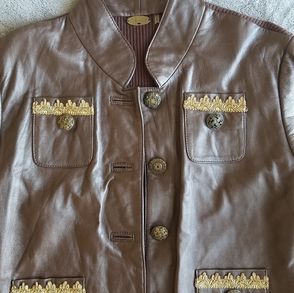 Vintage Leather Knit Button Up Brown Jacket - Picture 2 of 7